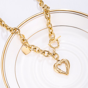 XL210 Nuevo estilo Chapado en oro 18K Cadena de acero inoxidable Collar de moda con colgante de corazón Encanto para mujer - Product Image 2