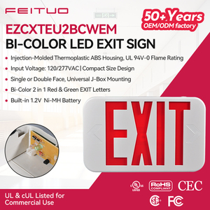 Panneau de signalisation de <span class=keywords><strong>sortie</strong></span> LED double face avec batterie de secours, lettres rouges et vertes, pour immeubles de bureaux, fabriqué par FEITUO au Vietnam - Product Image 1