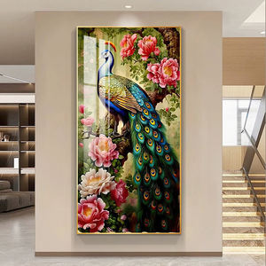 Pinturas en lienzo impresas de alta definición, flores de pavo real, pinturas de porcelana de cristal, murales LED, decoración del hogar de lujo, fábrica personalizada - Product Image 1