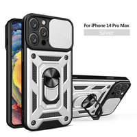 Nouveaux accessoires pour iPhone 16 15 14 13 12 11 Pro Max : Coque avec anneau métallique 360° et béquille, protection coulissante pour objectif d'appareil photo