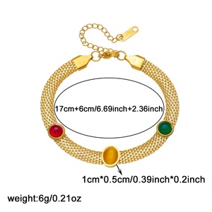 Bracelet vintage pour femme en acier inoxydable, chaîne à maillons, plaqué or, étanche, avec incrustations de résine ovale colorée, large surface - Product Image 6