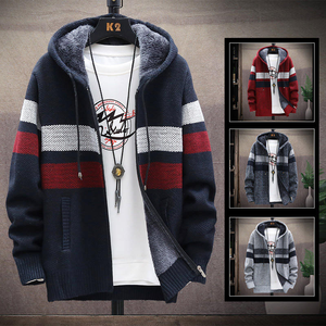Pull-over pour <span class=keywords><strong>homme</strong></span>, <span class=keywords><strong>cardigan</strong></span> tendance en patchwork, veste en tricot pour <span class=keywords><strong>homme</strong></span>, coupe ajustée, col montant, épais et chaud - Product Image 1