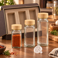 Ensemble de bouteilles à épices carrées en verre de 120 ml, récipients de rangement pour épices en verre, bocaux en verre avec couvercle en bambou