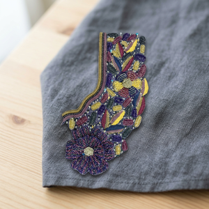 Tissu en coton brodé de perles étoiles violettes, panneau traditionnel ethnique musulman, artisanat textile pour la décoration de vêtements - Product Image 3