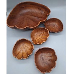 Juego de Tazones de Madera con Forma de Flor de Loto, Ecológico y Creativo, Plato Decorativo para Guardar Bocadillos con Borde Festoneado, Estilo Rústico - Product Image 1