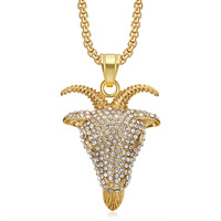 Pendentif Tête de Taureau Hip Hop en Acier Inoxydable 316L Étanche avec Zircons Cubiques, Colliers de Mode pour Hommes et Femmes, Vente en Gros