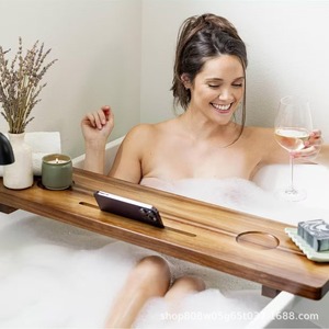 Creative Wooden Bathtub <b>Tray</b> Rectangle Storage Rack Solid Wood <b>Bath</b> Phone Tablet Holder Retro Color 1st Floor - Product Image 3