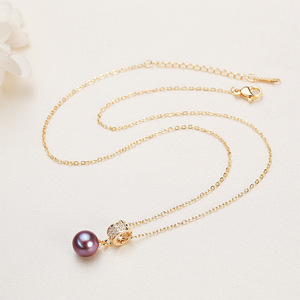 สร้อยคอมุกเอ็ดดิสันขายส่ง ประดับมุกน้ำจืดสีม่วง ทองแดงชุบทอง ฝังเพชรซิคอน ไอเดียของขวัญไลฟ์สด - Product Image 1