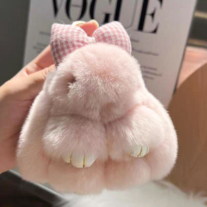 Petit lapin en peluche mignon, imitation lapin mort, pendentif porte-clés nœud <span class=keywords><strong>papillon</strong></span>, poupée en fausse fourrure d'otter, décoration de <span class=keywords><strong>sac</strong></span> - Product Image 1