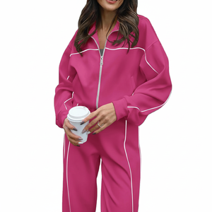 Solid Color Cotton 2 Piece <b>Sweat</b> <b>Set</b> Crop Hoodies Joggers Pants Tracksuits for Women 2026 - Product Image 1
