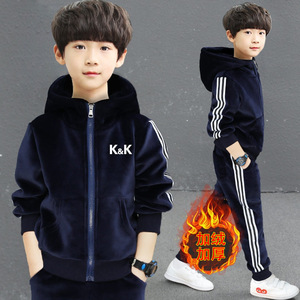 Ensemble d'hiver décontracté sport pour garçons, en velours polyester, avec motif lettres, <span class=keywords><strong>cardigan</strong></span> zippé, tailles moyennes et grandes - Product Image 4