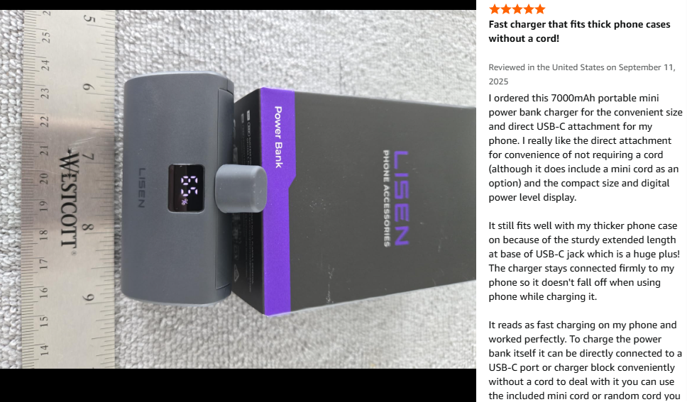 LISEN 7000mah USB C Power Bank Fast Charging Compact