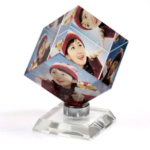 Adl Clear Rotatable Crystal Cube Photo Frame Funny Glass Rotatable Photos Frame