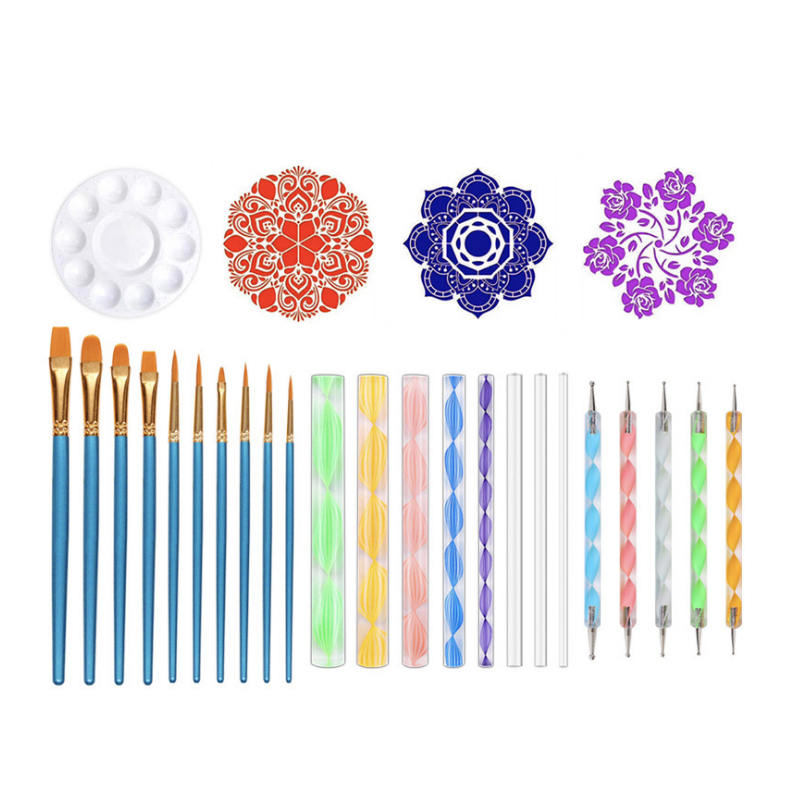 27 шт. комплект щетка краски пластина инструмент шаблон искусство рисования мандалы в горошек, комплект