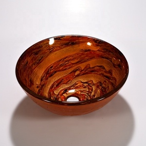 Cuivre brun peint à la <span class=keywords><strong>main</strong></span> rond armoire bassin verre trempé toilette <span class=keywords><strong>lavage</strong></span> thermofusible - Product Image 2