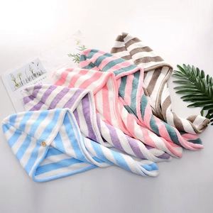 Serviette de cheveux super absorbante pour femme, en velours corail rayé, tricotée, épaisse, séchage rapide, pour la maison, les voyages et la plage - Product Image 3