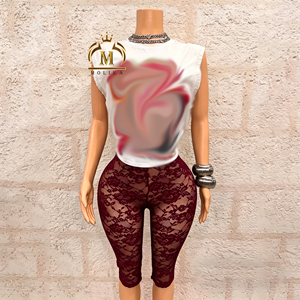 Set Estivo Sexy da <span class=keywords><strong>Donna</strong></span>, Top Stampato e Leggings in Pizzo, Completo a Due Pezzi Y2K Casual <span class=keywords><strong>Streetwear</strong></span> - Product Image 2