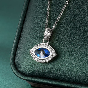 Collier pour femme avec pendentif œil bleu, en cuivre plaqué or 14K et zircone cubique taille marquise, vente en gros - Product Image 3