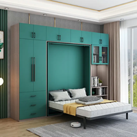 Lit Escamotable Mural en Bois Rotatif, Combiné Invisible, Multi-Fonctionnel avec Armoire, Bureau et Bibliothèque