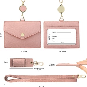 Boshiho High Quality Office Badge <b>Holder</b> Genuine Leather Credit ID <b>Card</b> <b>Holder</b> with Stretch Neck Lanyard and Pen Clip - Product Image 3