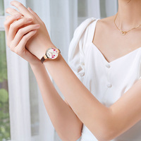 Jam Tangan Wanita Rebirth RE134 Original Quartz Motif Bunga Sederhana Modis Tali Kulit Tahan Air untuk Wanita dan Remaja Putri Reloj