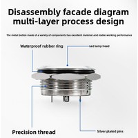Sakelar Tombol Tekan Logam IP67 dengan Cincin LED Logo Daya Kustom Tipe Ultra-Tipis 22mm, Sakelar Momentary 1NO, Terminal 4Pin