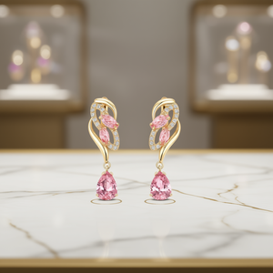 Orecchini Pendenti in Cristallo Rosa Dorato, Placcati in Oro 18K, a Forma di Goccia d'Acqua con Quarzo Rosa, Montatura a Griffe, Gioielli Romantici da Sposa per Donne - Product Image 2