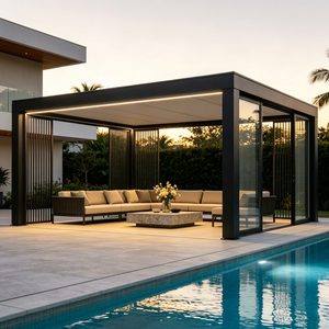 Pergola moderne en aluminium noir thermolaqué, structure rectangulaire pour ombrage de piscine extérieure, résistante aux intempéries - Product Image 1