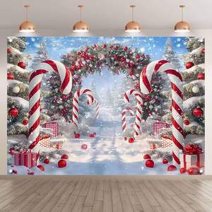 Decorazione di capodanno per albero di natale paesaggio invernale di neve sfondo personalizzabile di fotografia di caramelle di buon natale - Product Image 1