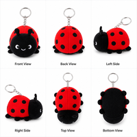 Porte-clés peluche Zaves Coccinelle - Jouet en peluche mignon et durable, respectueux de l'environnement, breloque de sac avec anneau métallique, accessoire souple de 4 pouces pour sac à dos