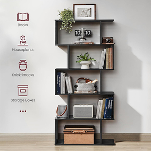 Libreria Industriale in Legno Nero a <span class=keywords><strong>5</strong></span> Ripiani, Scaffale Alto Fai-da-Te Impilabile, Libreria Stretta per Soggiorno e Studio - Product Image 3