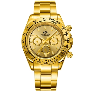 Montres automatiques pour hommes, mécaniques à remontage automatique, en acier inoxydable doré, avec lunette bleu glacier, marron châtain, Reloj Hombre Baratos - Product Image 6