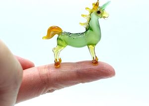 Glass <b>Unicorn</b> Figurine Green Amber Color Miniature Decorative <b>Ornament</b> Lightweight Modern Design Desk Accessory - Product Image 2