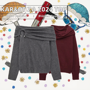 Suéter Plisado de Manga Larga para Mujer, Estilo Vintage 2024, KAR&OT ZA, Estilo Casual Simple para Otoño, Tejido 3653113, Decoración Fruncida - Product Image 2