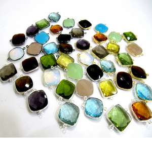 พลอยควอตซ์หลากสีทรงบิรูเล็ตขนาด 15 มม. รูปทรงคุชชั่น ตัวเชื่อมแบบวงแหวนคู่ จี้ห้อยประดับ - Product Image 1