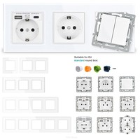 Interrupteur mural bidirectionnel 2 gangs 86*86mm avec panneau tactile 10A, construction en aluminium, verre et PC, IP20