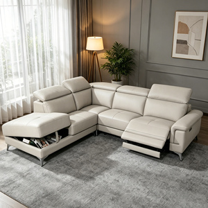 Canapé <span class=keywords><strong>d</strong></span>'angle moderne en cuir véritable, idéal pour appartement, avec chaise longue inclinable - Product Image 2