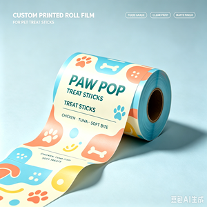 Pellicola in Plastica Laminata Opaca Personalizzata per Confezionamento Automatico di Snack per Cani e Gatti - Product Image 1