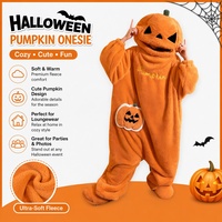 Pyjama d'hiver unisexe en polaire épaisse et velours, motif citrouille d'Halloween, combinaison amusante de dessin animé pour couple, tenue d'intérieur
