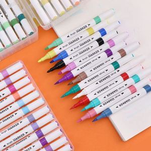 Custom Logo 12 <b>18</b> 24 36 48 Colored Double Head Acrylic Oily Markers Dual Tip Brush Colored Pen for Art Marker Pen Set - Product Image 6