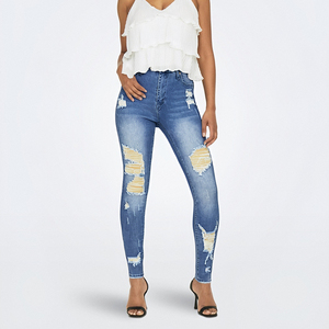 2025 mode Stretch <span class=keywords><strong>jean</strong></span> femmes Long trou rupture <span class=keywords><strong>taille</strong></span> moyenne petite jambe pantalon maigre mode <span class=keywords><strong>jean</strong></span> - Product Image 4