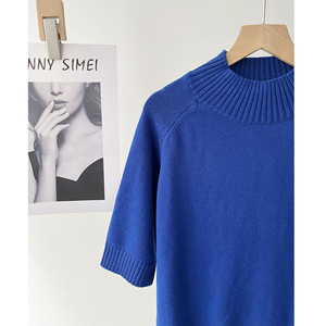 Maglione a Collo Alto <span class=keywords><strong>Blu</strong></span> per <span class=keywords><strong>Donna</strong></span>, Stile Semplice ed Elegante, Manica 3/4, per Primavera e Autunno, Modello 16a-2464, Pronta Consegna - Product Image 3
