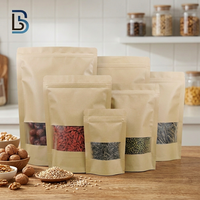 Sacs d'emballage alimentaire Lebei résistants à l'huile pour snacks et noix, refermables avec fermeture éclair, en papier kraft brun, pochettes verticales avec fenêtre