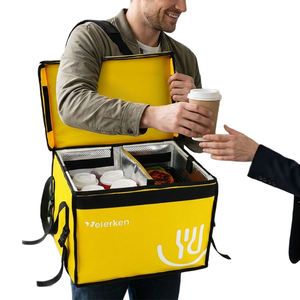 Sac isotherme portable pour pique-nique en plein air, sac de livraison de repas jaune isolé avec plusieurs compartiments - Product Image 1