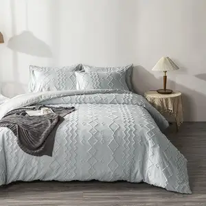 그레이 boho 퀸 킹 사이즈 자수 침대 시트 세트 디자인 현대 3pcs 기본 럭셔리 침구 세트 침대 이불 커버 세트
