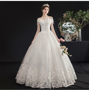 Gorgeous Elegant off Shoulder Sleeveless Wedding Dress Beaded Lace Appliques Lace up <b>Floor</b> Length Bridal Gown - Product Image 1