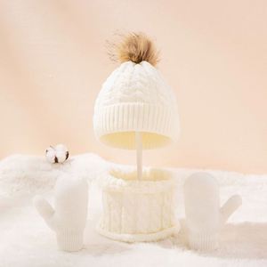 3Pcs Kid Circle <b>Scarves</b> Touchscreen Gloves Thick Fleece Lined Cap Winter Knit Beanie Pompom Hat Set Gift - Product Image 4
