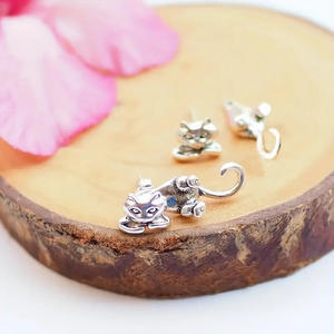 Inbaie <b>Cat</b> Stud Earrings Antique Silver Alloy Unisex Animal Shape Fashion Jewelry <b>Gift</b> - Product Image 5