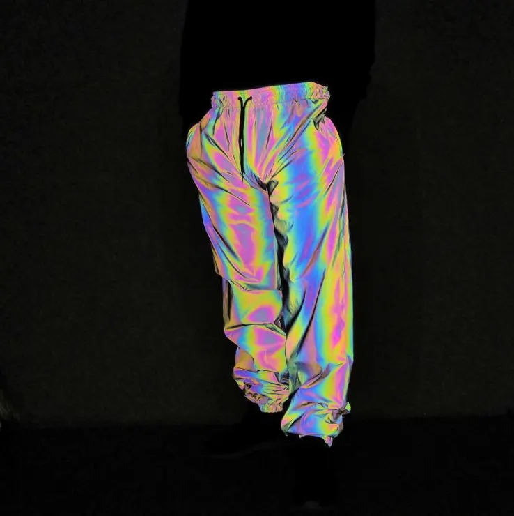 Pantalones de chándal reflectantes iridiscentes, unisex, hip hop, informal