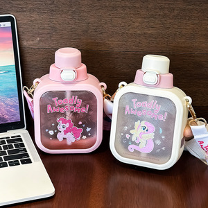 Botella de agua cuadrada My Little Pony para niños con pajita, 500 ml, diseño de dibujos animados, perfecta para niñas en edad escolar de 4 años en adelante. - Product Image 3